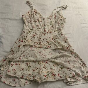 J for Justify Cream Floral Spaghetti-Strap Romper with Red & Green Accents